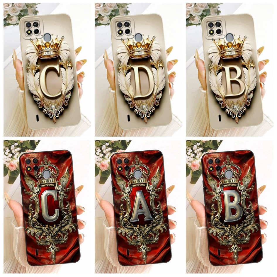 สําหรับ Itel A57 กรณี A57 Pro ฝาครอบ A611W W6004 หรูหราตัวอักษรเริ่มต้น Crown ซิลิโคนอ่อนนุ่ม Matte 