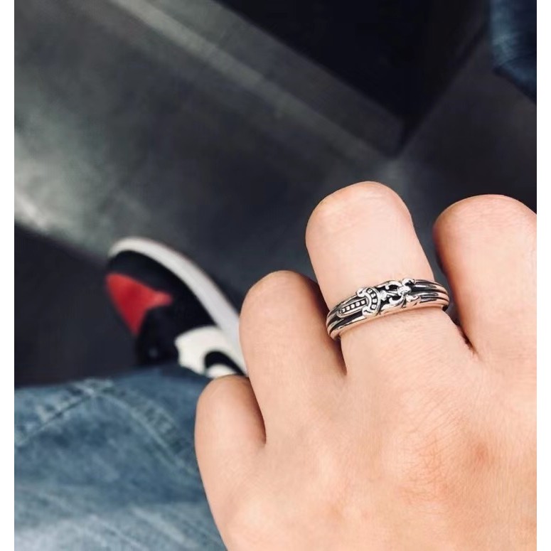Chrome Hearts  Thai Silver Vintage Cross Men's Vintage Medium Size Men's Couple Rings