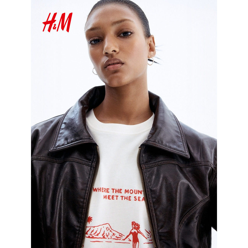 เสื้อยืดผู้หญิง H&M ทรงหลวม สบายๆ สำหรับฤดูใบไม้ผลิ แขนสั้น ราคา ถูกที่สุด ดีลบีเคเค แกลเลอรีภาพที่ 3