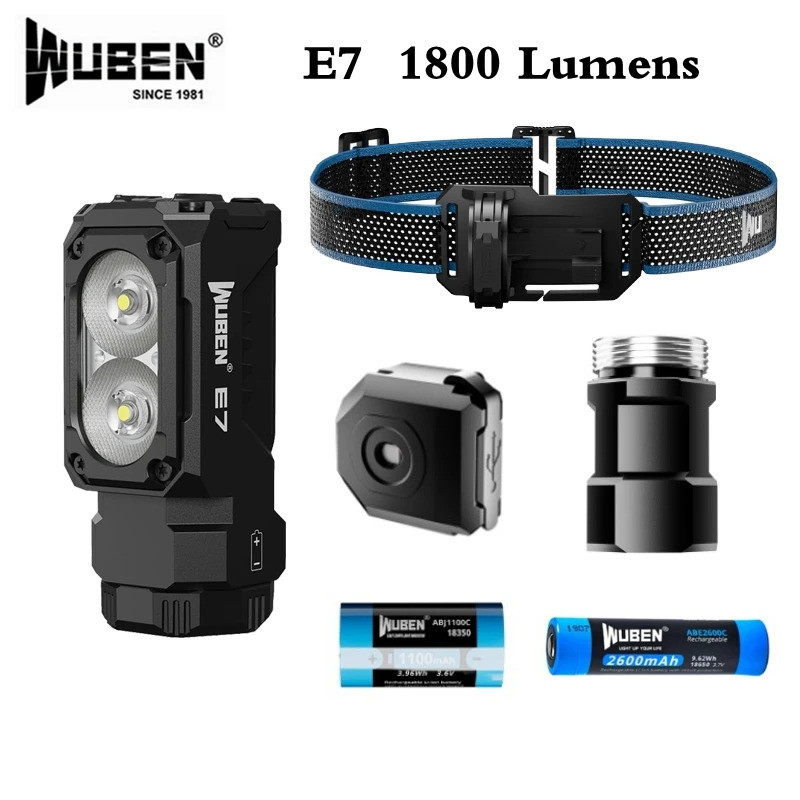 ไฟฉายชาร์จไฟ WUBEN E7 ความสว่าง 1800 Lumens กันน้ำ แม่เหล็ก เหมาะสำหรับการแคมปิงและทำกิจกรรมกลางแจ้ง