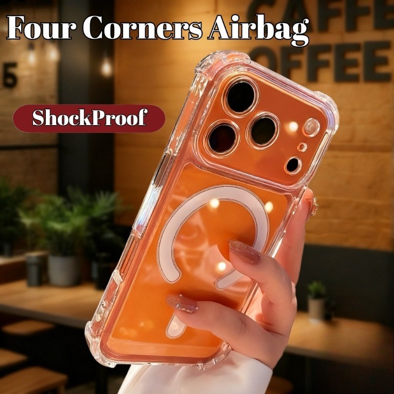 สี่มุมถุงลมนิรภัย iPhone 17 Pro Max 11 12 13 14 15 16 Pro Max 14/15/16 Plus Soft Case โปร่งใสแม่เหล็กปกหลัง