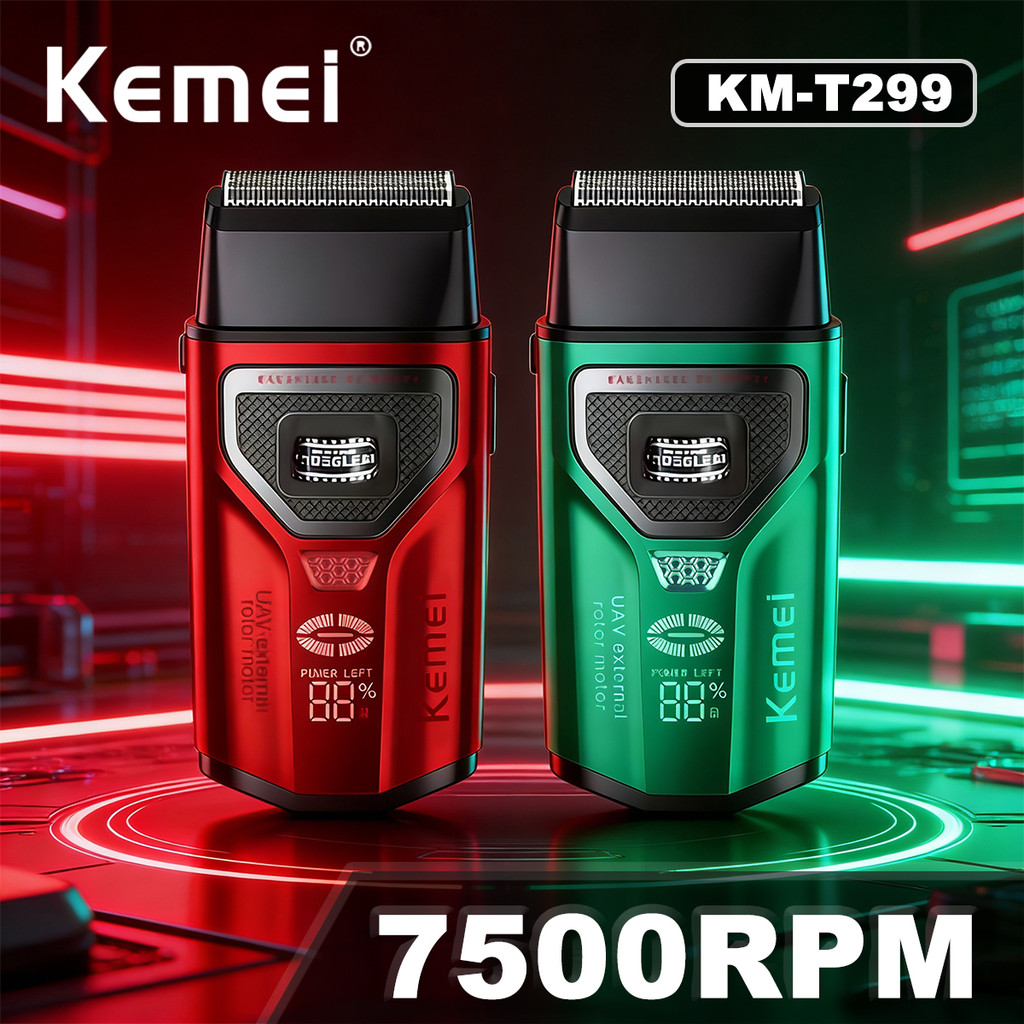 Kemei KM-T299 เครื่องโกนหนวดสําหรับผู้ชาย 7500RPM ฟอยล์คู่จอแสดงผล LED 1400mAh ภายนอกโรเตอร์มอเตอร์ไร้แปรงเครื่องโกนหนวดมืออาชีพ – โปรปัง