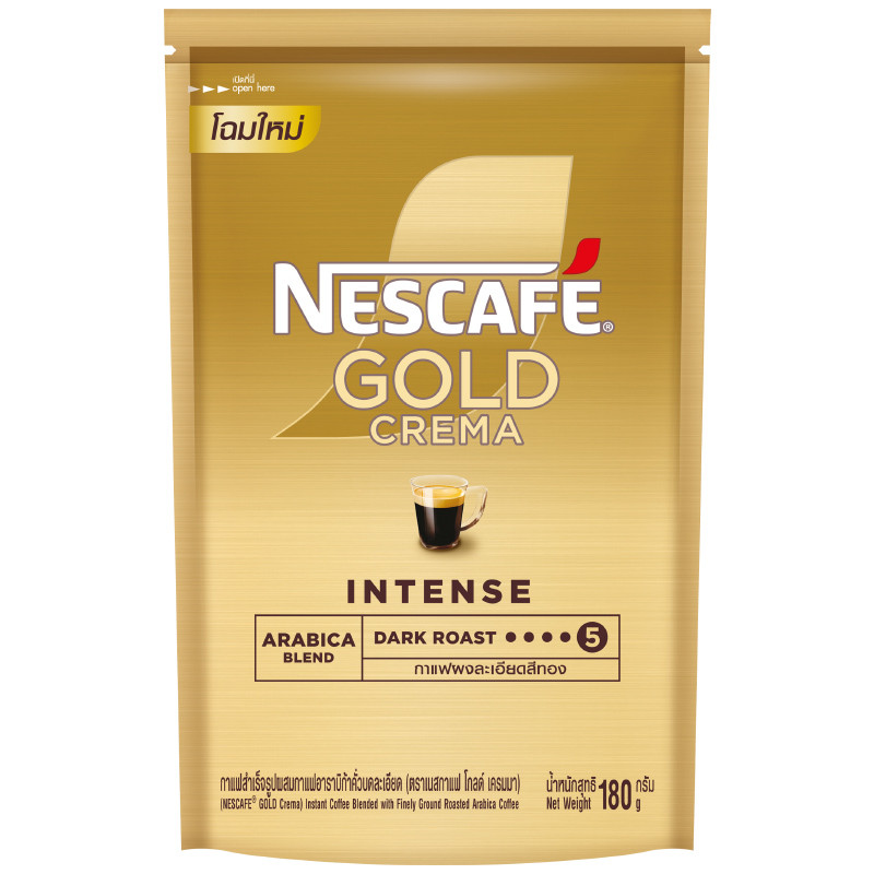 เนสกาแฟโกลด์เครมมากาแฟสำเร็จรูปผสมกาแฟคั่วบดละเอียดถุงตั้ง 180กรัม Nescafe Gold Crema Doy 180g [8850124000729]