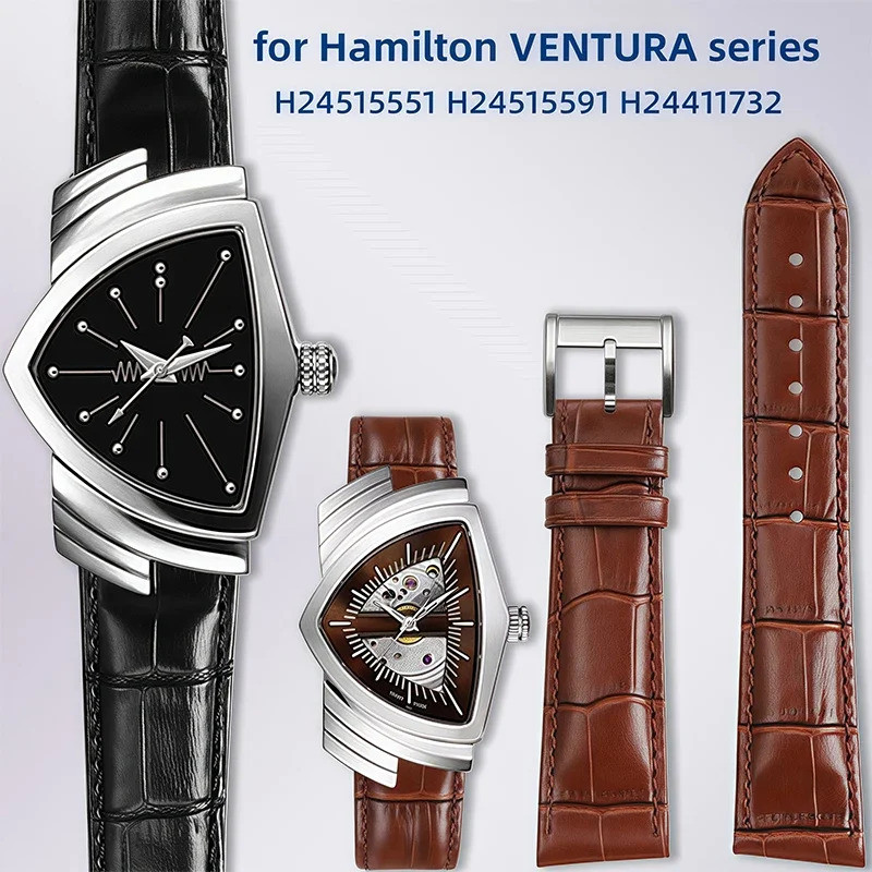 สร้อยข้อมือสายหนังวัวขนาด 21 มม. สําหรับ Hamilton VENTURA series H24515551 ชม.24515591 สายนาฬิกาหนัง