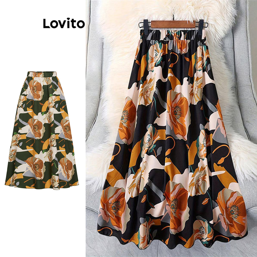 Lovito แคชชวล กระโปรงผู้หญิง ลายดอกไม้ สไตล์ LNL67277(หลากสี)