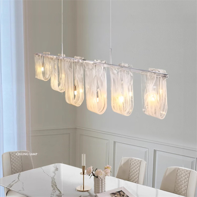 Cloudy restaurant chandelier, French light luxury retro cream style, long linear pendant light for b