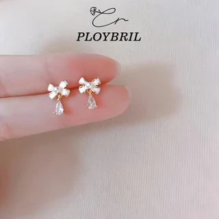 COD-ในไทย💖หรูหรา Bowknot Zircon Pearl Stud ต ่ างหูสําหรับผู ้ หญิง ไม่ทําให้แพ้ง่าย สแตนเลส องประดับอุปกรณPLOYBRIL E046