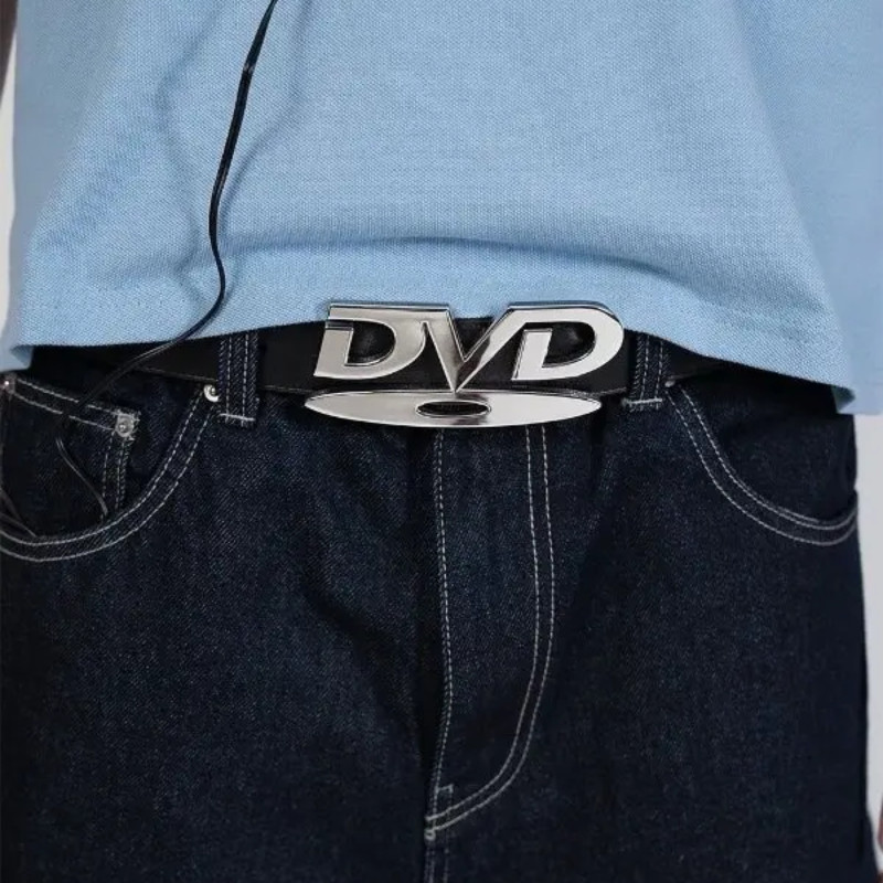 Unisex Nostalgic Design DVD Buckle Belt ผู้ชายผู้หญิงตกแต่งจับคู่กับกางเกงยีนส์เข็มขัดอเนกประสงค์สีขาวสีดํา Design Sense Belt