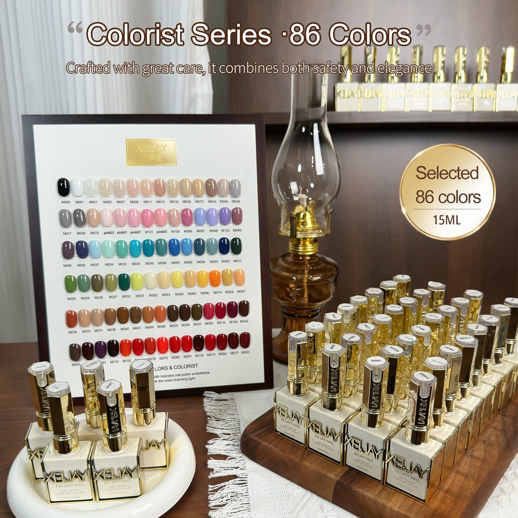 XEIJAYI 15ml - ยาทาเล็บเจลสีชมพูนู้ดและสีขาวนวลเข้มข้น มีให้เลือกถึง 86 สี