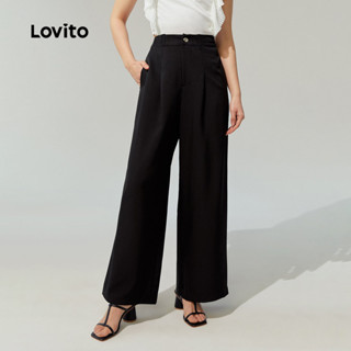 Lovito  กางเกงลําลองผู้หญิง สีดํา สําหรับฤดูใบไม้ผลิ/ฤดูร้อน…