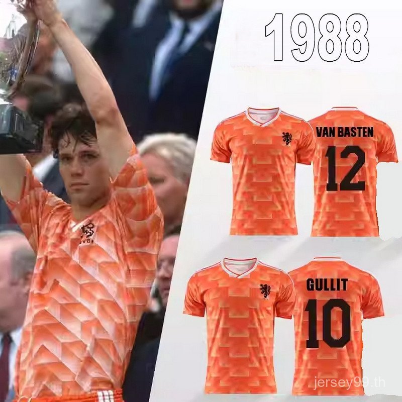 เสื้อย้อนยุคทีมเนเธอร์แลนด์ปี 1988 คุณภาพสูง แบบเหย้าและเยือน มีลายเซ็นของ Gullit และ Van Basten