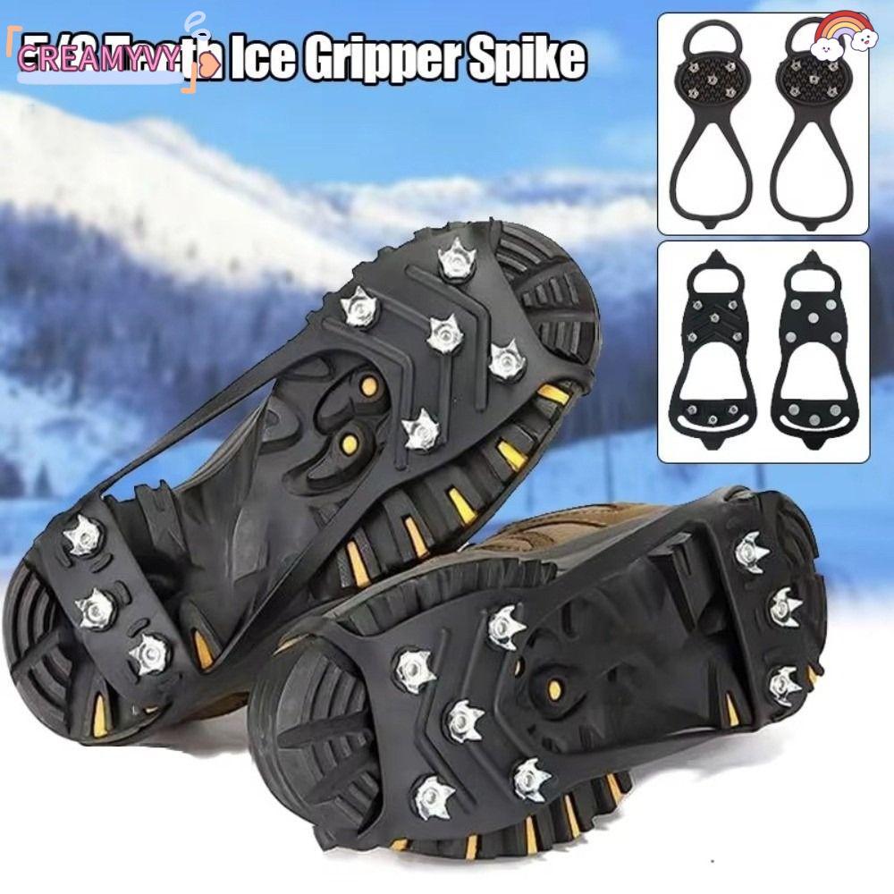 Creamyvy รองเท้า crampon ขนาด 5/8 ฟัน เพิ่มความยึดเกาะบนน้ำแข็งและหิมะ สำหรับใช้งานกลางแจ้งในฤดูหนาว