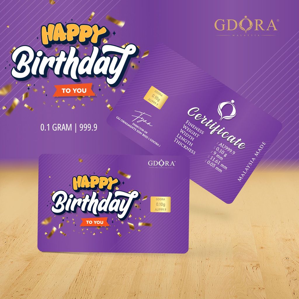GDORA Gold Bar 0.10gram Happy Birthday To You สีม่วง 999.9