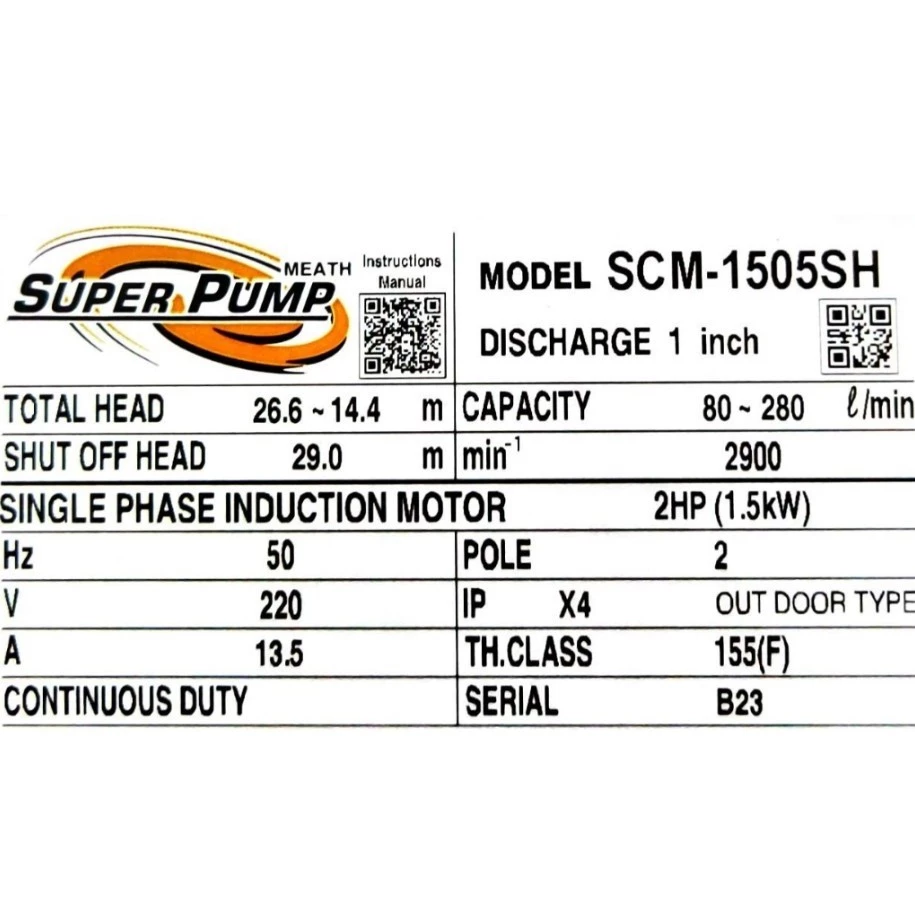 MITSUBISHI ปั๊มน้ำหอยโข่ง รุ่น SCM-1505SH 2HP 220V ท่อ 1-1/4 x 1 นิ้ว ใบพัดเดี่ยว ปั๊มหอยโข่งสแตนเลส thumbnail 3