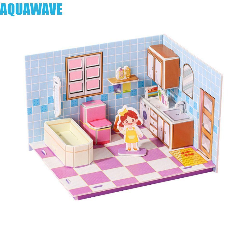AQUAWAVE 3D Room Model Puzzle Toys, 3D Model Kitchen 3D Room Cardboard, การ์ตูนห้องนอน Living Miniat