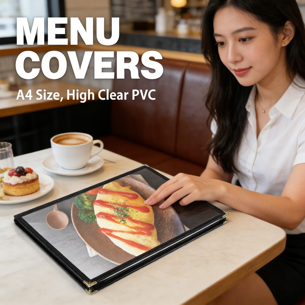 A4 Rresto Cover Menu ปกหนังสือสีดํา หนัง 4 หน้า ปกหนังสือเมนูหนัง A4 Resto.