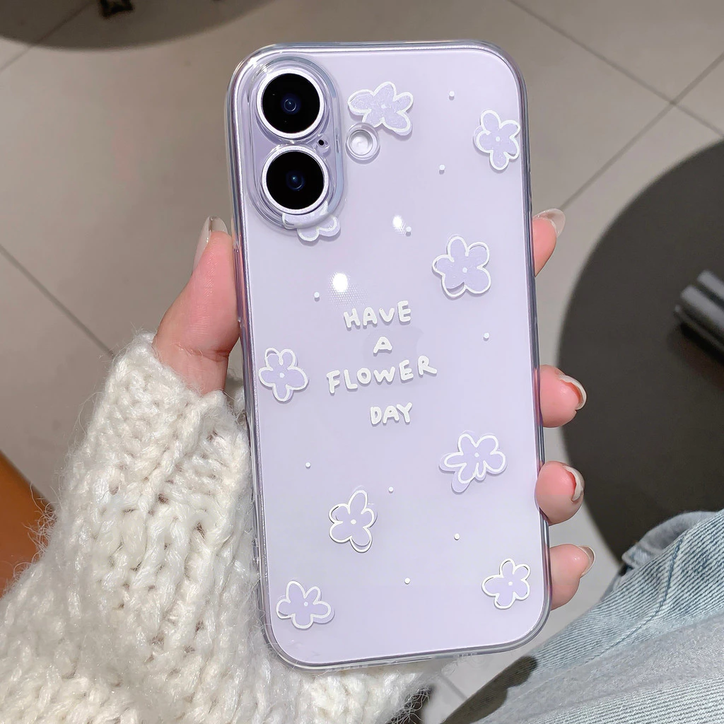 สำหรับIPhone 17 15 Air 11 16 13 12 14 Pro Max X XR XS 16 15 7 Plus SE เคสใสลายดอกไม้สีม่วง ม้า2026 น่ารัก