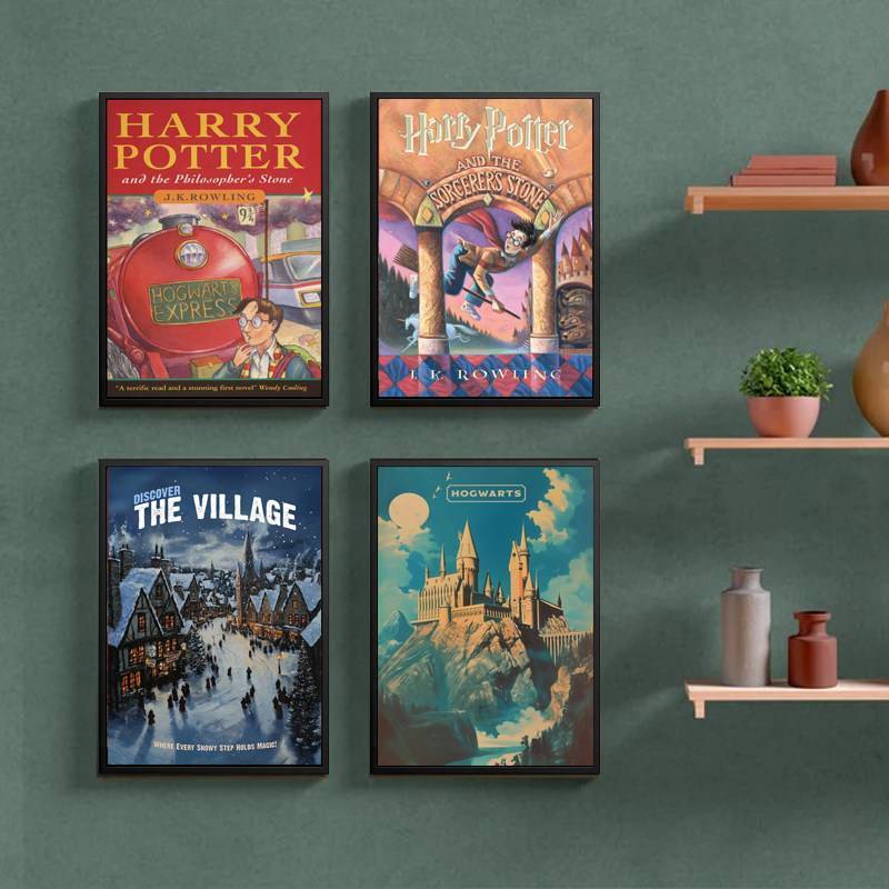 หนังสือ Harry Potter Hogwarts ปกผ้าใบ Wall Art ไม่มีกรอบตกแต่งสําหรับห้องนอน Study Room