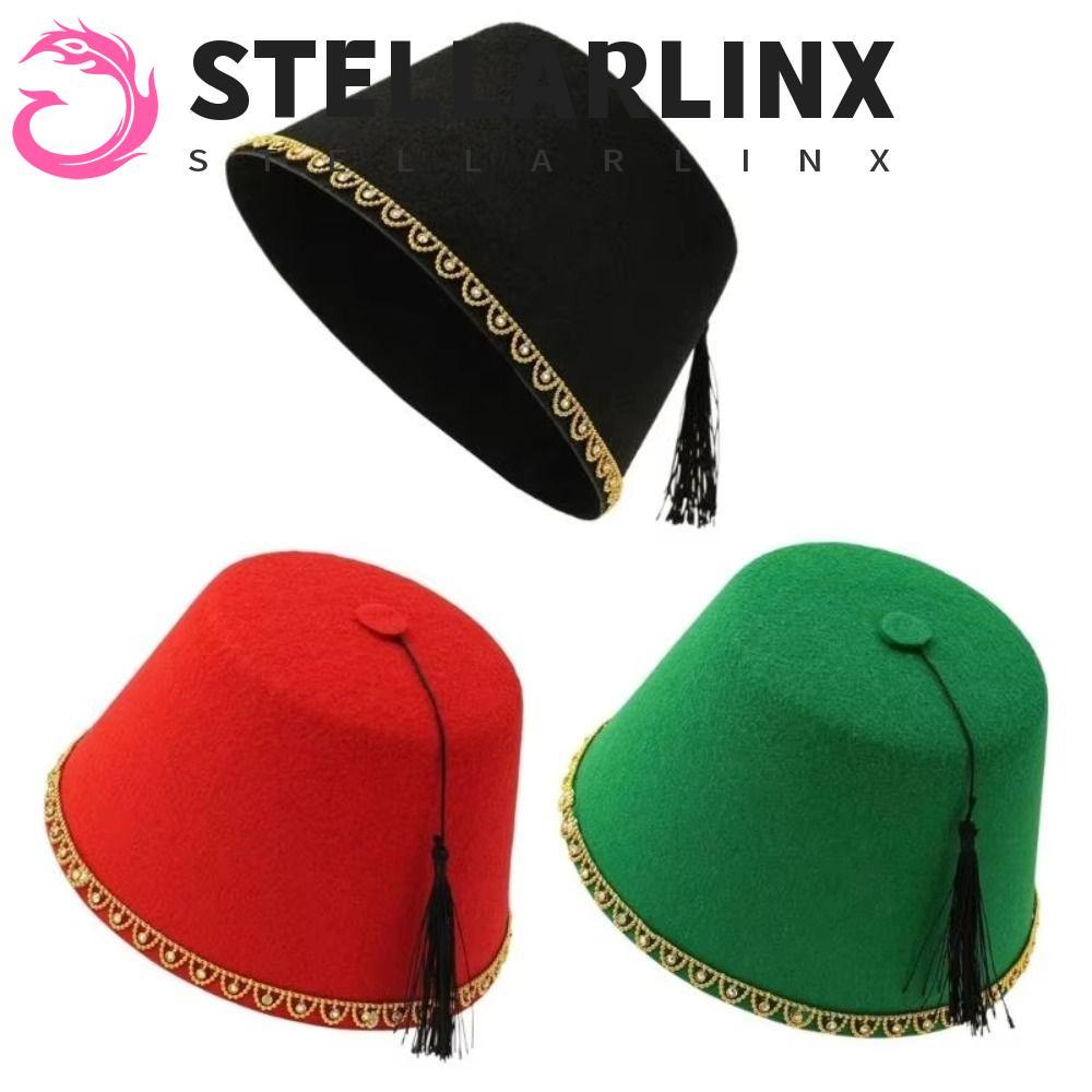 STELLARLINX Felt Fez สีแดง หมวกTarboosh สำหรับคอสเพลย์และของตกแต่ง Breathable Ottoman Turkish Party 