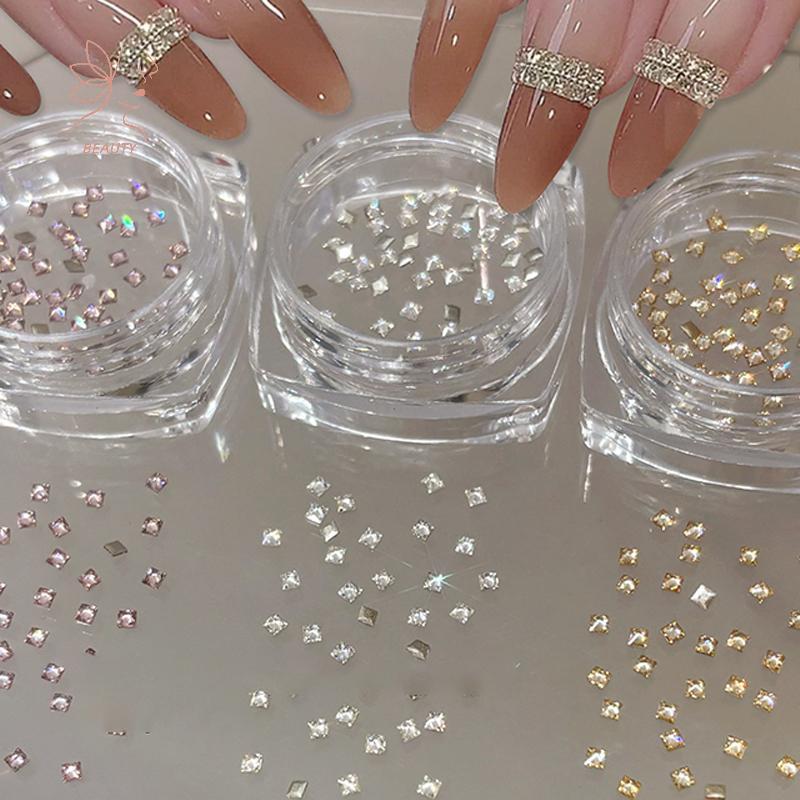 [maybeauty] 50 ชิ้น/กล่องเงาสีขาวแชมเปญZircon Rhinestonesเล็บCharms Mini Squareเล็บอัญมณีFlabbaเล็บหัตถกรรมเพชรตกแต่ง {TH}