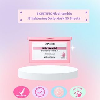 SKINTIFIC Niacinamide Brightening Daily Mask 30pcs Masker Wajah Pencerah & Lembap, Glowing 15 Menit