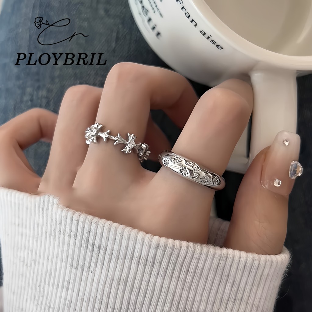 PLOYBRIL แหวนประดับเพชร กางเขน สไตล์เท่ๆ พร้อมส่ง J011