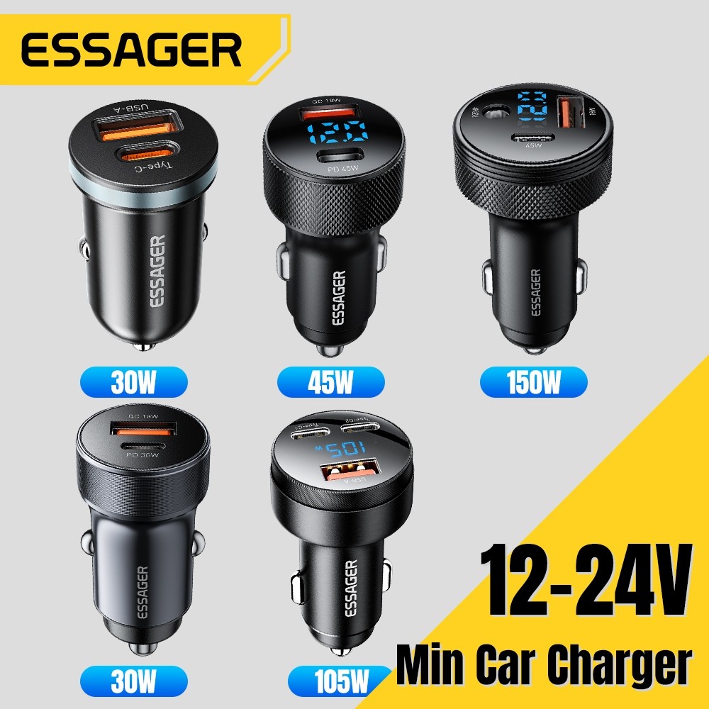 Essager ที่ชาร์จในรถยนต์ USB A Type-C 30W-150W PD QC 3.0 ชาร์จเร็ว สำหรับ iPhone Samsung Huawei Xiaomi - Y1-Y5