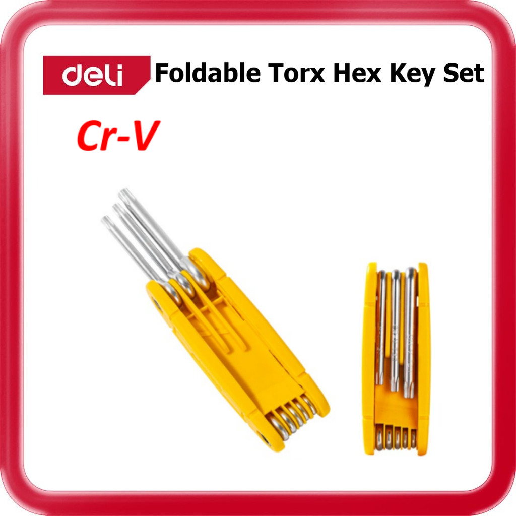 [ DELI ] (DL234308) ชุดกุญแจ Torx Hex แบบพับได้ T9-T40 Cr-V กุญแจ Torx แบบพับได้