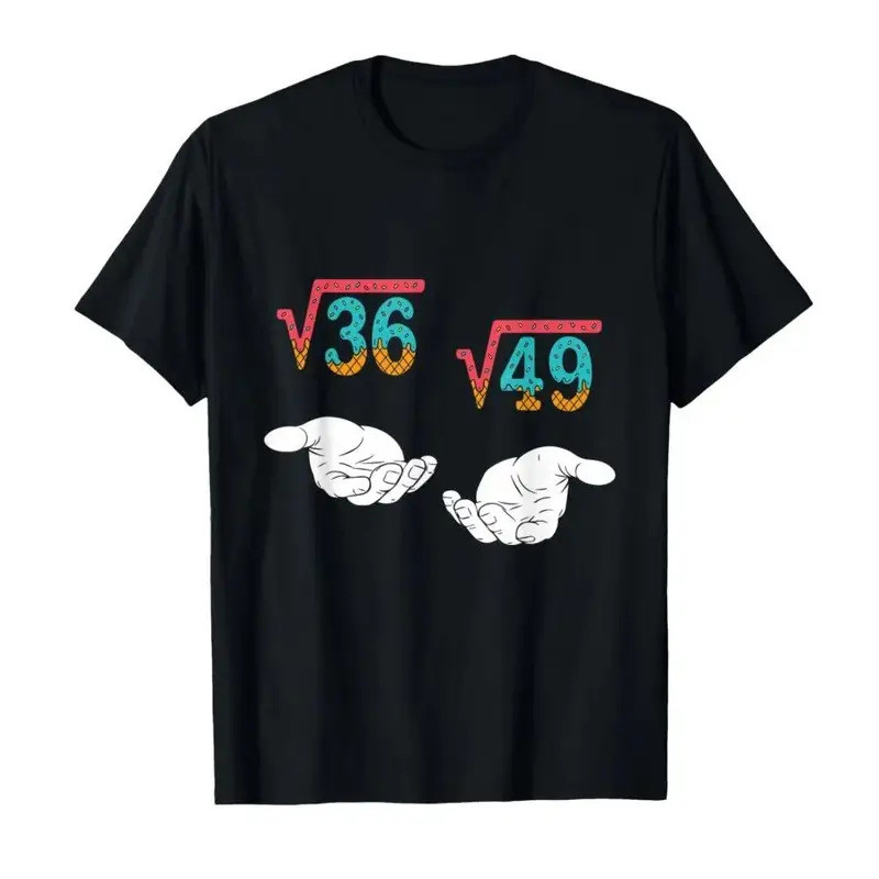 เสื้อยืดแฟชั่น Y2k พิมพ์ลาย Square Root 36 49 Meme 67 Ice Cream Drip Math Teacher ผ้าฝ้าย ทรงหลวม แข