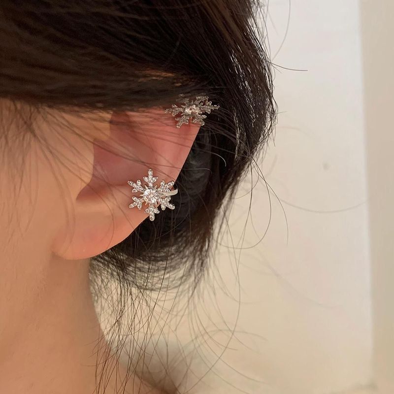 雪花锆石耳骨夹无耳洞女轻奢高级感小众耳环2025新款气质耳夹耳饰3.1Snowflake Zircon Ear Cuff for Women Without Pierc, Light Luxury H