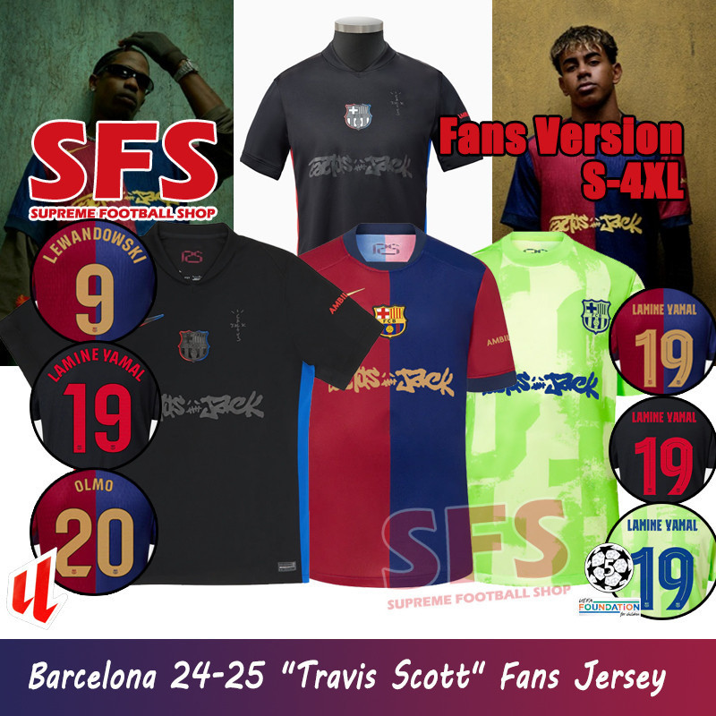 คุณภาพสูง 24-25 Barcelona X Cactus Jack ฟุตบอลเสื้อฟุตบอลผู้ชายเสื้อยืดเสื้อกีฬาแฟนรุ่น S-4XL