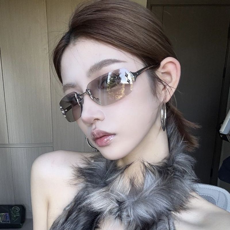 韩版欧美墨镜Y2K星星千禧女款高级感无框复古美式街拍太阳眼镜3.1Korean-style European and American Y2K Star Millennium Women's High