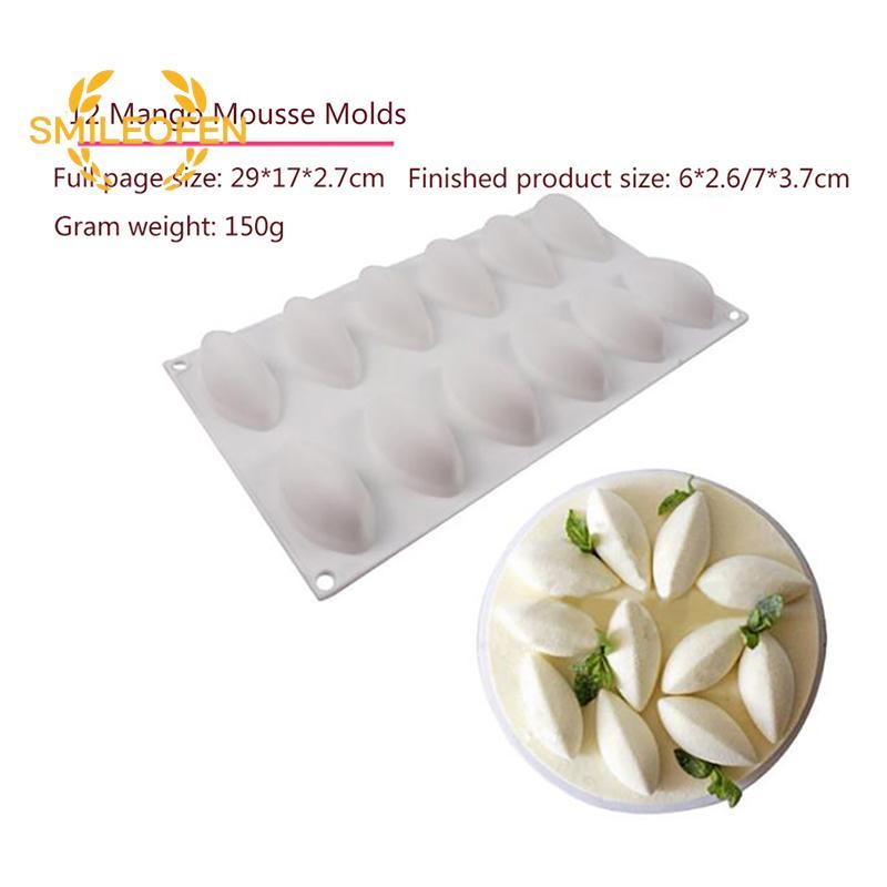 [Smileofen] 12 Cavity Silicone Cake Fondant Mold Form Quynelle Shaped Mould Mousse Cake Tool ใหม่