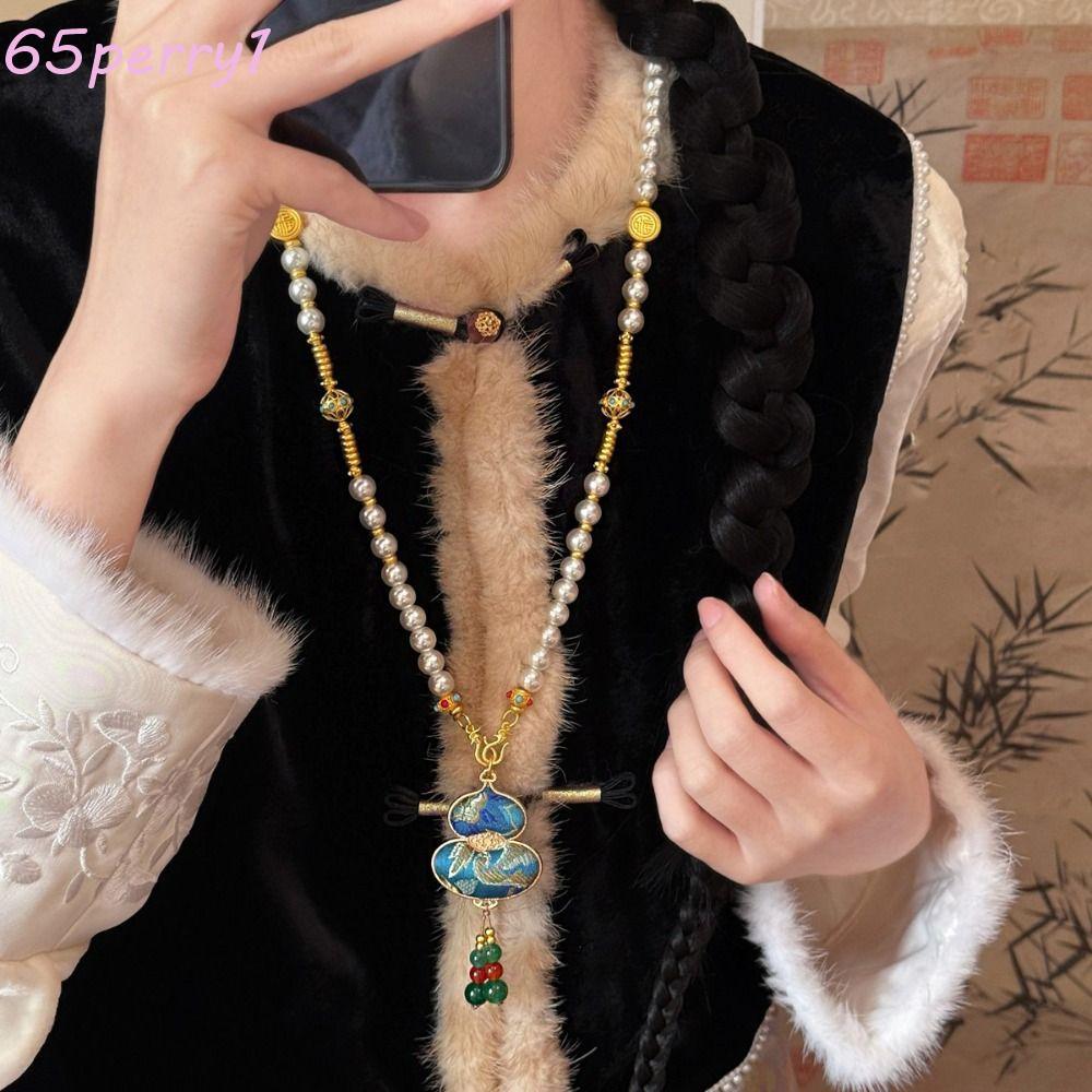 PERRY1 Song Brocade Gourd สร้อยคอ,หรูหราลูกปัดสไตล์สร้อยคอ,พู่แบบดั้งเดิมเครื่องประดับสไตล์ชาติพันธุ