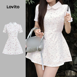 Lovito ชุดเดรสลูกไม้ลำลองสำหรับผู้หญิง สีขาวออฟไวท์ ฤดูใบไม้…