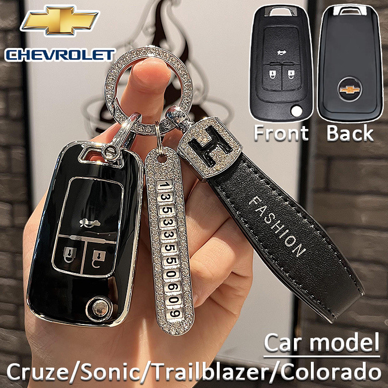 Chevrolet รถพับกรณีกุญแจสําหรับ Cruze/Sonic/Trailblazer/Colorado ฝาครอบกุญแจรีโมท 3 ปุ่ม Key Case พวงกุญแจรถ