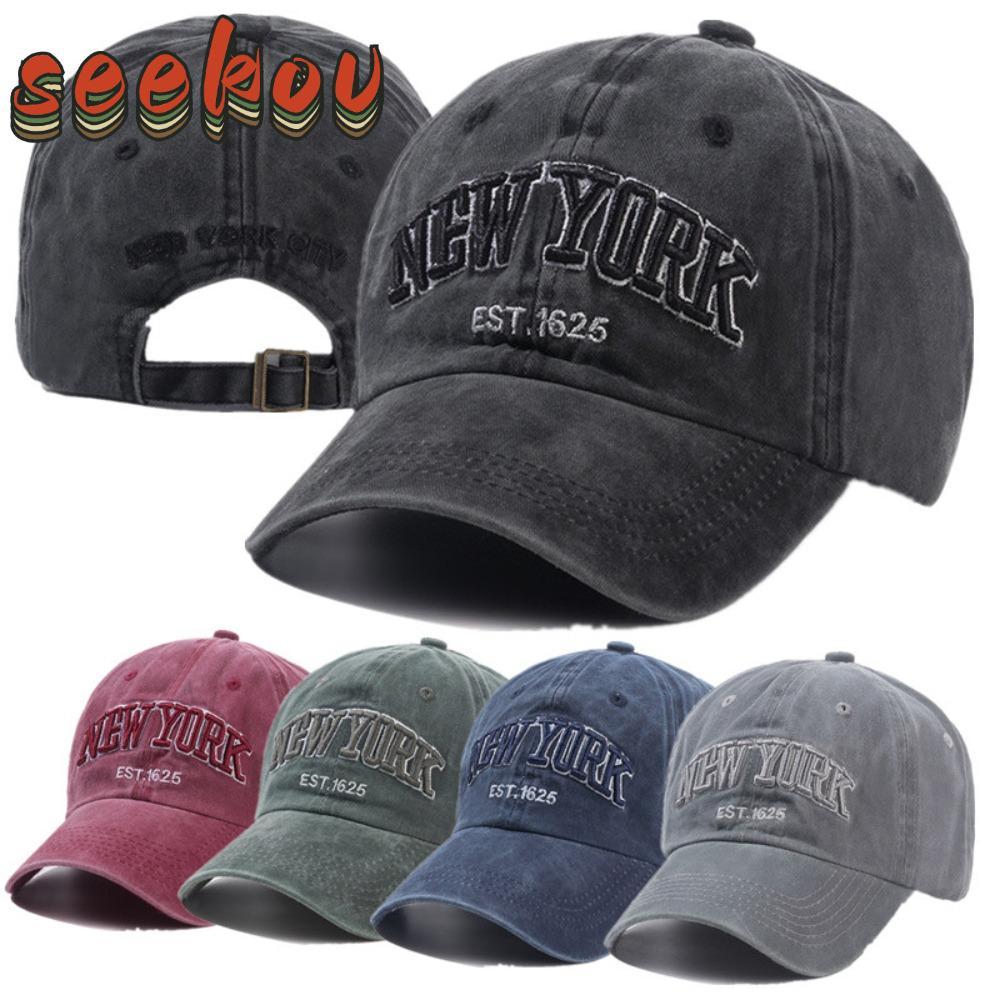 SEKOV Distressed Faded Cap Fashion WASHED DENIM หมวกกันแดดแบบปรับได้