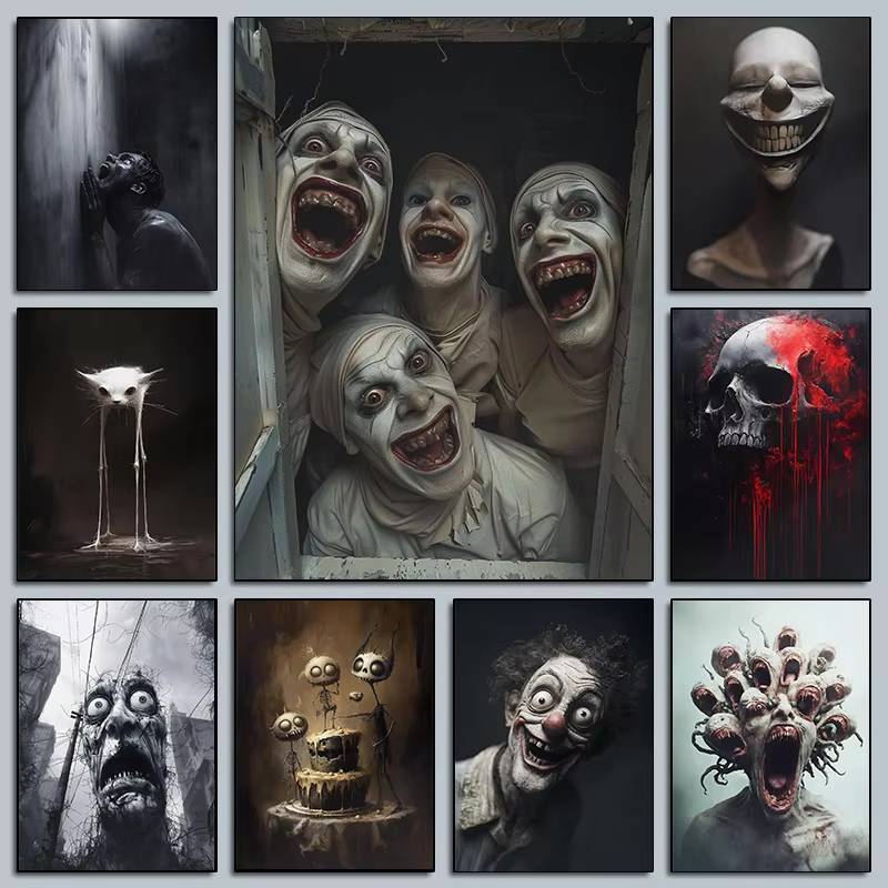 Gothic Dark Spooky Whimsigoth Zombie โปสเตอร์น่ากลัว Clowncore Gevome อีสเตอร์ผ้าใบภาพวาด Wall Art ภาพตกแต่งห้อง