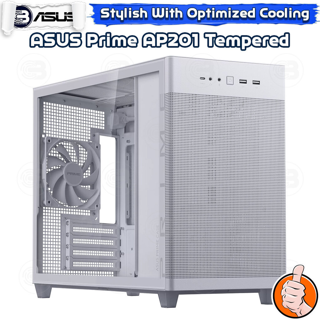 [CoolBlasterThai] ASUS Prime AP201 Tempered Glass MicroATX White High-Airflow PC Case ประกัน 1 ปี