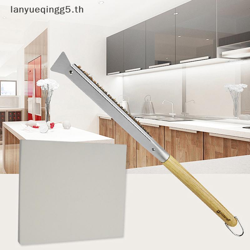 Lanyueqingg แปรงเตาอบพิซซ่าด้ามไม้ Grill Scraper แปรงทําความสะอาดในครัวเรือนเครื่องมือพิซซ่าสําหรับเ