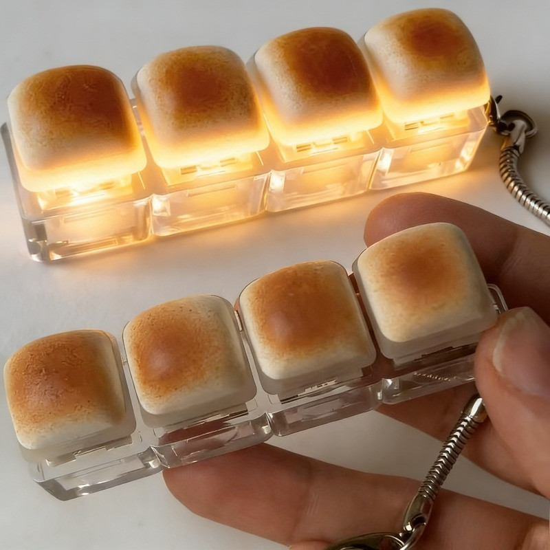 การออกแบบขนมปังคาราเมล Fidget พวงกุญแจปุ่ม Keycap Finger คีย์บอร์ดหมวก DIY คีย์บอร์ดบรรเทาความเครียด Pinch ของเล่นผู้ใหญ่