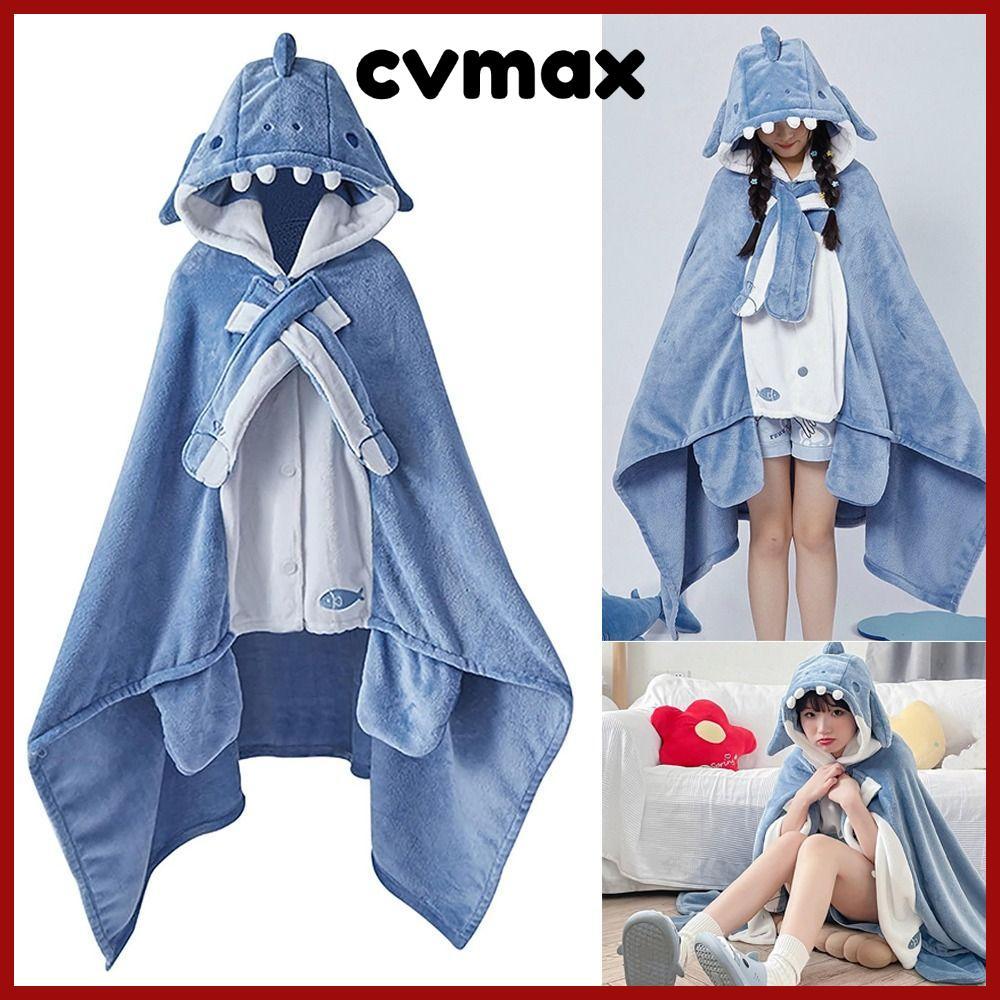 CVMAX ผ้าห่มฮู้ดเชียร์ Shark Shawl Cape Type Hooded Robe, ผ้าคลุมไหล่ Super Soft Cozy Shark