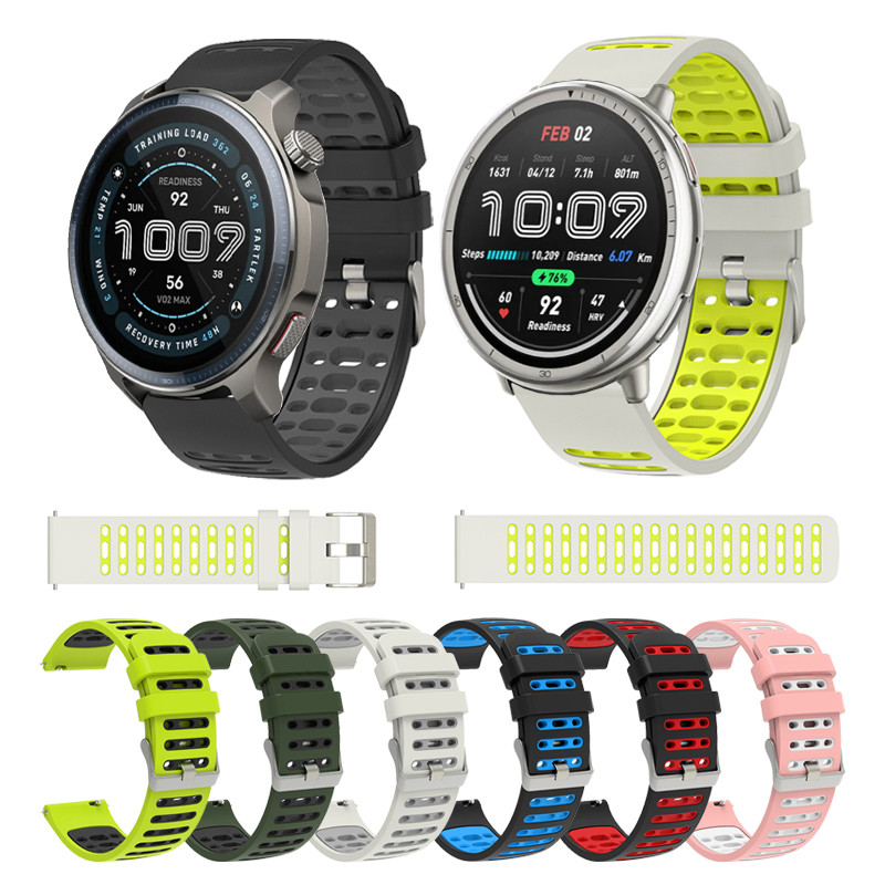มีรูพรุนกีฬาซิลิโคนสําหรับ Huami Amazfit Active 2 GTR 47 มม.42 มม.Balance 2 GTR4 GTR3 pro การจับคู่สีสายรัดข้อมือ