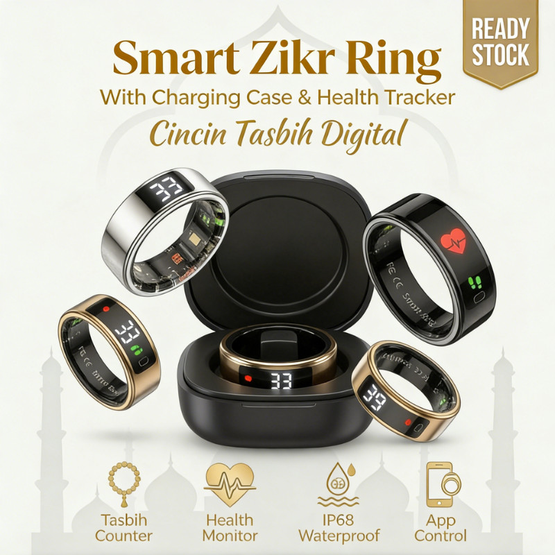 ดิจิตอลสมาร์ทแหวน Zikr นับ 5ATM กันน้ํา Kalis Air Heart Rate Sleep Monitor สแตนเลสมุสลิมสวดมนต์ของขวัญฟิตเนส Tracker Android iOS Cincin Zikir Pintar Tasbih