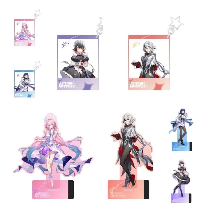 อะนิเมะ Standee พวงกุญแจ Mica Arlecchino Raiden Mei Ellen Joe Elysia รุ่นโต๊ะศึกษาตกแต่งกระเป๋าถือพัดลมที่สวยงามของขวัญ