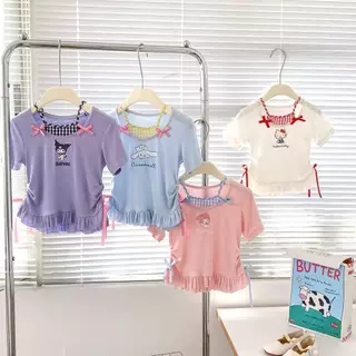 พร้อมส่งจากไทย เสื้อยืดแขนสั้นเด็กผู้หญิง สไตล์เกาหลี สไตล์หวาน พิมพ์การ์ตูนน่ารัก