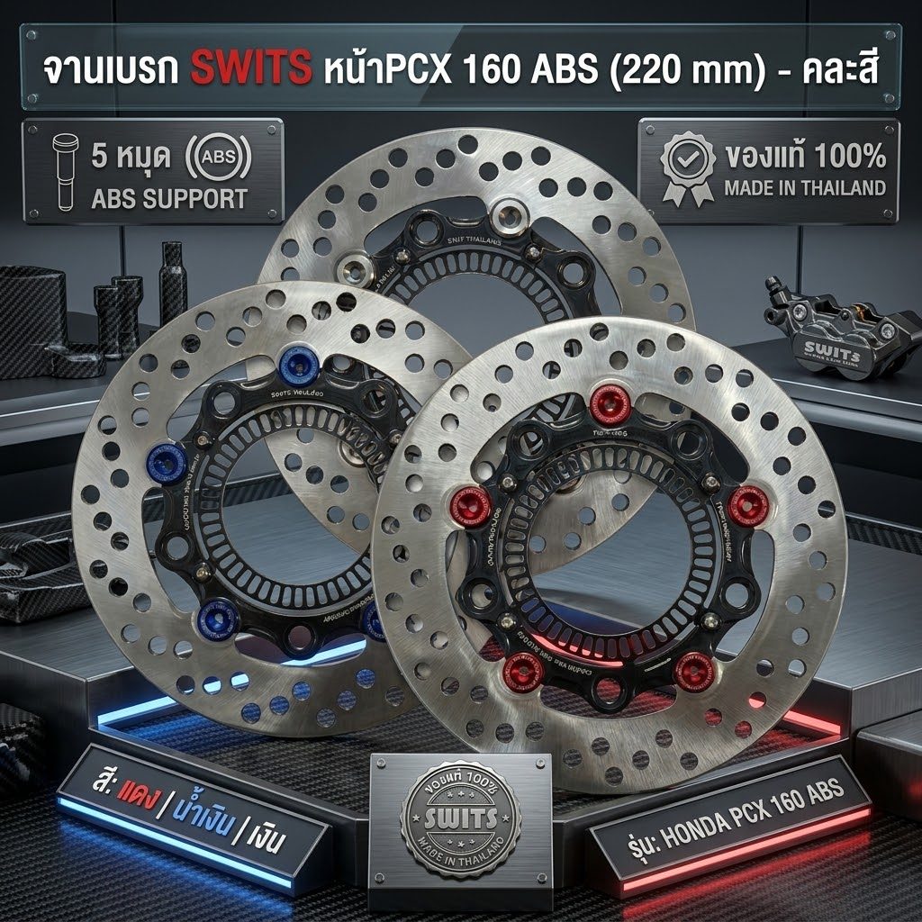 จานเบรค Pcx160 ABS ตรงรุ่น SWITS แท้ จานเบรคแต่ง จานแต่ง จานดิส งานไทย ตรงรุ่น จานหน้า ขนาด220มิล พร