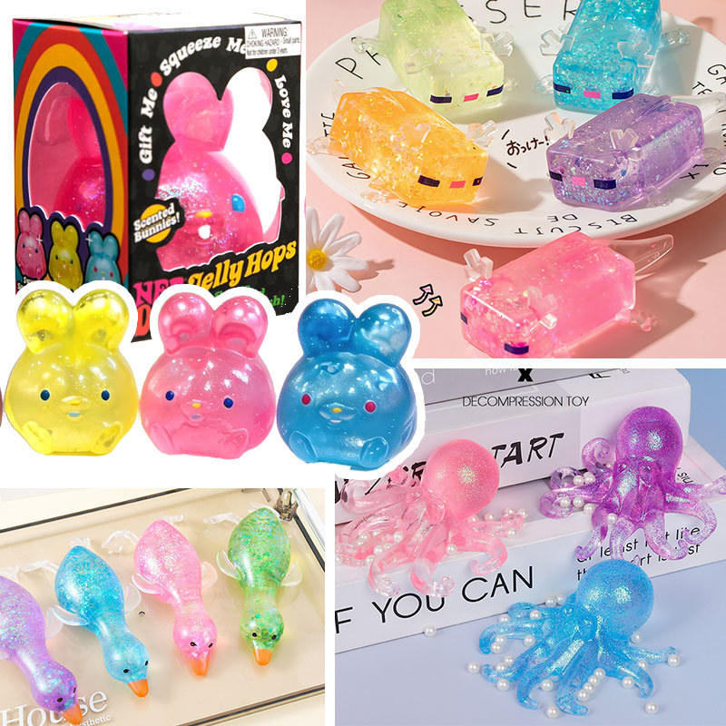NeeDoh ของเล่นบีบคลายเครียดกระต่ายเป็ดปลาหมึกยักษ์‌ Axolotl ของเล่นคลายเครียดสําหรับเด็กและผู้ใหญ่ของเล่นผ่อนคลาย