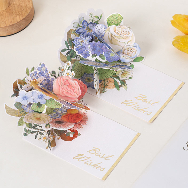 ของขวัญวันแม่การ์ดอวยพรดอกไม้สีน้ําการ์ดอวยพรป๊อปอัพ 3 มิติการ์ดอวยพรเซอร์ไพรส์ 3 มิติพร้อมซองจดหมาย