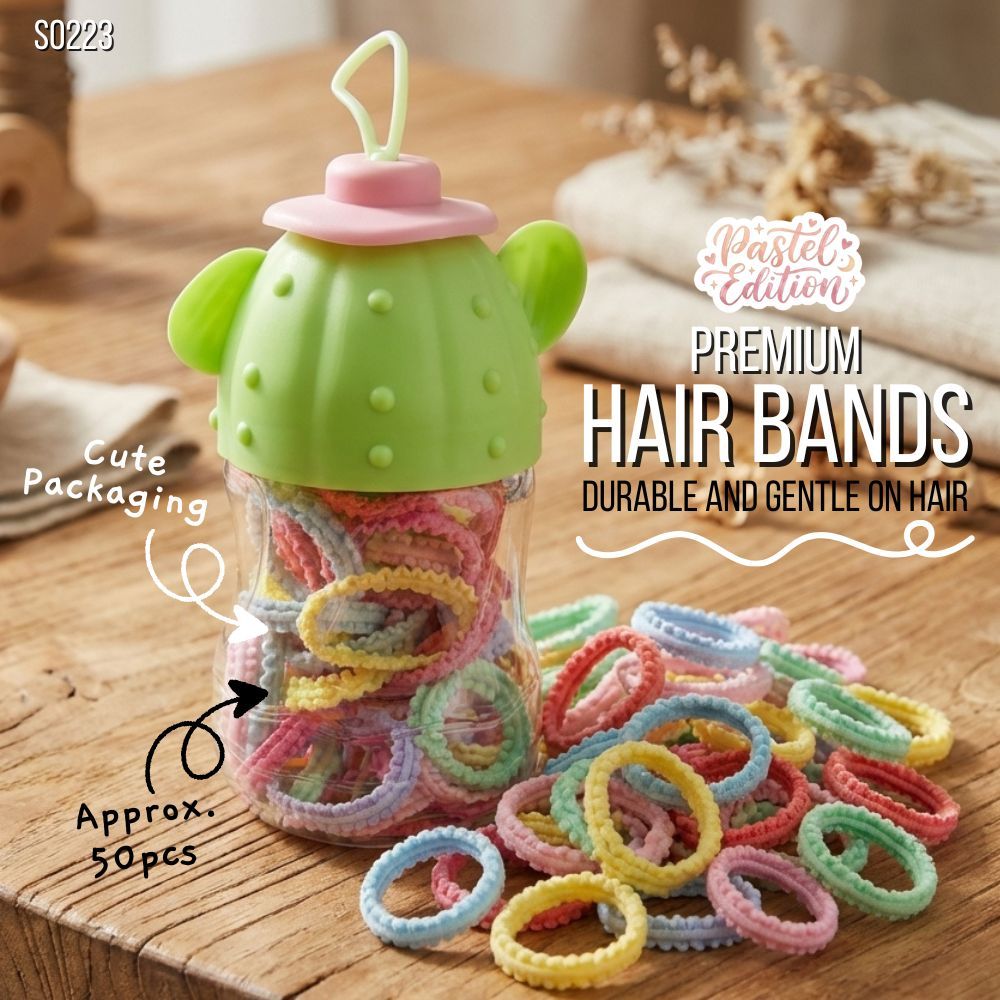 S0223 ยางรัดผม ≈50เส้น/กล่อง เกรด A+ สีพาสเทล เส้นเล็ก ยืดหยุ่น ไม่กินผม กระบองเพชร สุดน่ารัก